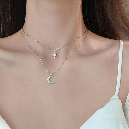 Double Layer Zircon Charm Necklace